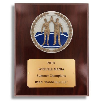 Dark Cherry Walnut Finish Plaque w/Wrestling Stone Cast Emblem (8" x 10")