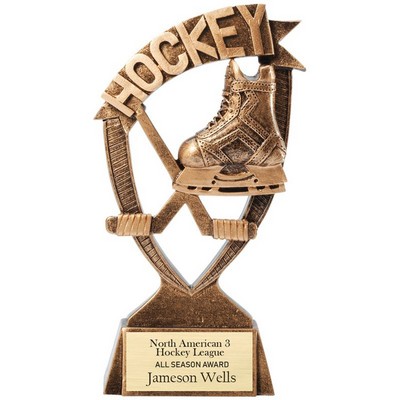 6" Antique Gold Banner Hockey Resin Trophy