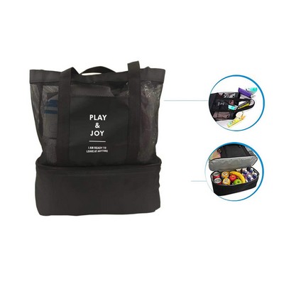 Mesh Beach Bag with Insulated Cooler