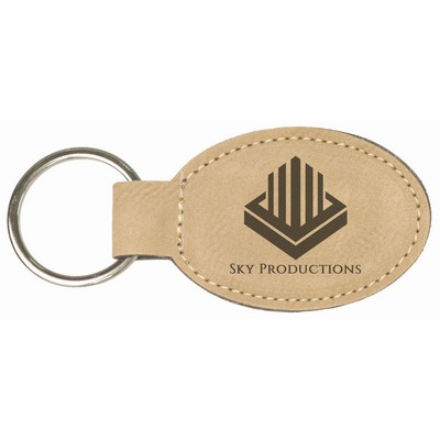 3" x 1 3/4" Light Brown Laserable Leatherette Oval Keychain