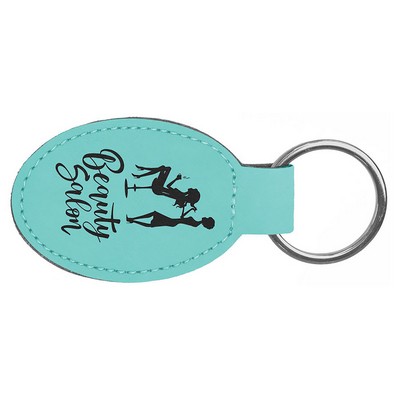 Teal Oval Keychain with Soft Edges, Laserable Leatherette, 3" x 1-3/4"