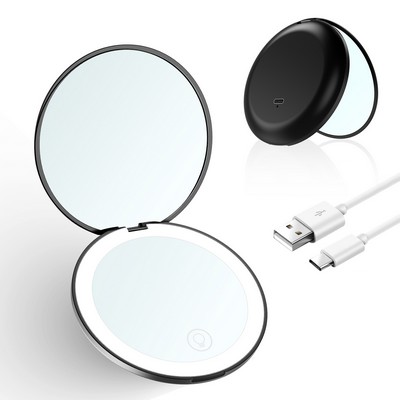 Small Travel Mirror ,1x/2x Magnification Compact Mirror with Light,,Dimmable Small Pocket Mirror