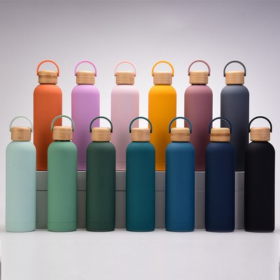 Wood lid Stainless steel insulated sport water bottle