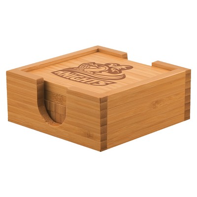 Bamboo Square 4-Coaster Set W/ Holder