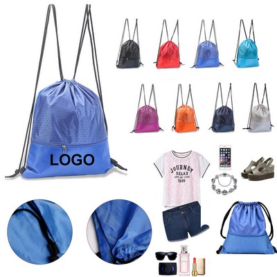 Waterproof Drawstring Backpack w/Zipper Pocket