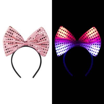 LED Pink Sequin Bow Headband