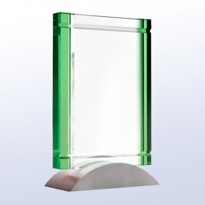 Green Deco Rectangle Crystal Award, 7 3/4"H