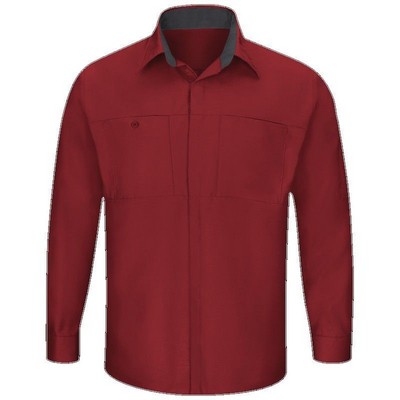 Red Kap® Long Sleeve Performance Plus Shop Shirt w/OilBlok Technology - Fireball Red/Charcoal Gray