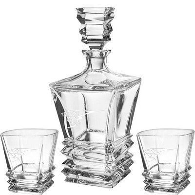 Westgate Citadel Crystal Decanter Set with Two Matching Rocks Glasses