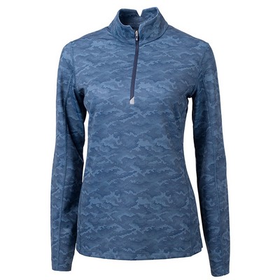 Cutter and Buck Ladies Traverse Camo Print Quarter Zip Pullover