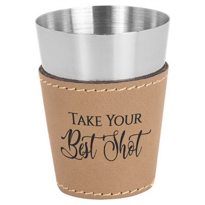 2 oz. Light Brown Leatherette & Stainless Steel Shot Glass