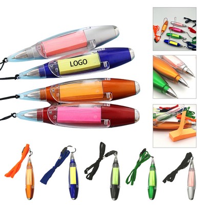 Multi Functional Ball Point Pen with Sticky Notes/Flashlight