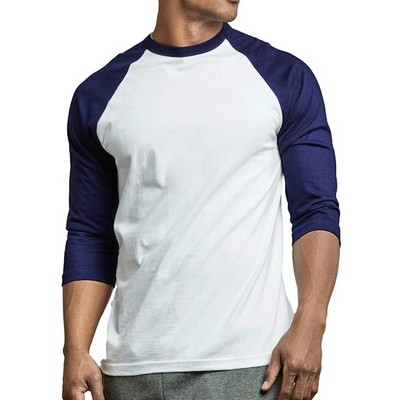 Men's 3/4 Sleeve Baseball T-Shirt - Large, Navy/White (Case of 20)