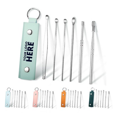 6 Pcs Ear Pick Earwax Removal Kit With Lether Bag