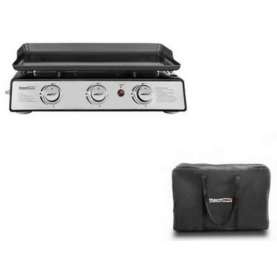 Keg Products Silver/Black Mini 3-Burner Portable Gas Griddle w/Carry Bag