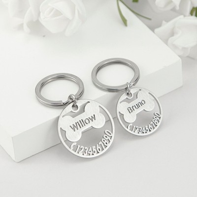 Custom Metal Pet Name Tag Round Keychain