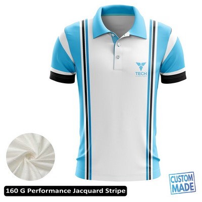 Full Sublimation Performance Short Sleeve Polo - 160G Performance Jacquard Stripe - Men's, Women's, 