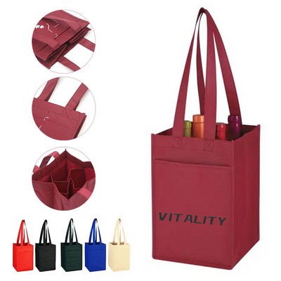 Non - Woven 4 Bottles Wine Tote Bag