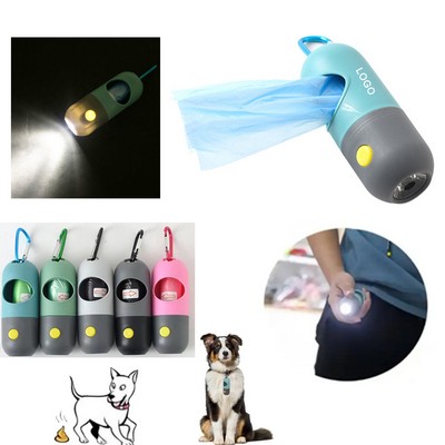 4"x1 3/5" ABS Doggy Poop Bag Dispenser w/Built-in LED Flashlight & Metal Carabiner (MOQ 100pcs)