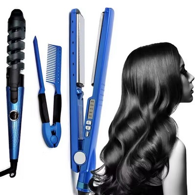 Hair straightener brush and Curling iron Set