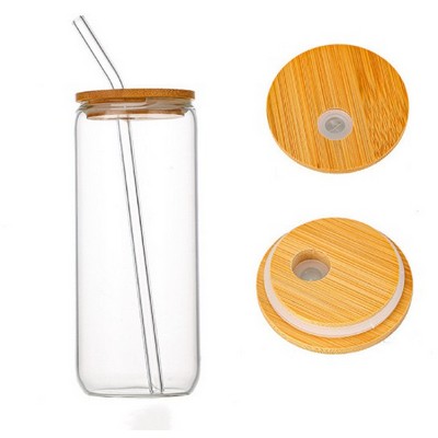 20 oz Drinking Glasses with Bamboo Lids and Glass Straw