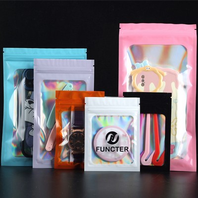 Custom Size 4x7.1" Iridescent Resealable Plastic Bags Clear Window Zipper Bag Zip lock Storage Pouch