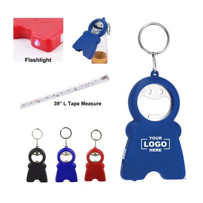 Smile Bottle Opener Tape Measure Keychain With Light