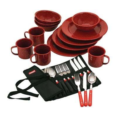 Coleman 24Pc Enamelware Dish Set And Flatware