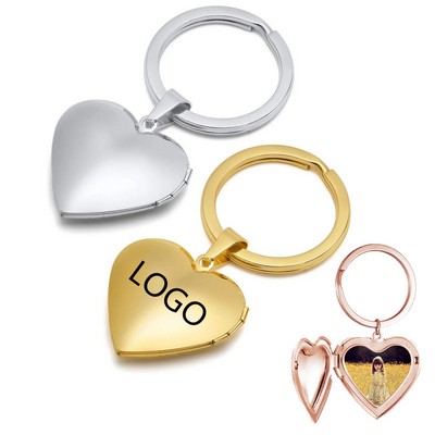 Stainless Steel Glossy Heart-Shaped Photo Album Box Keychain