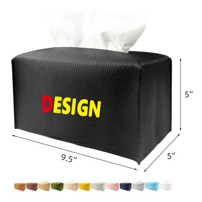 Tissue Box Holder Rectangular Leather with Bottom Belt Modern Long PU Leather Rectangle Tissue Box