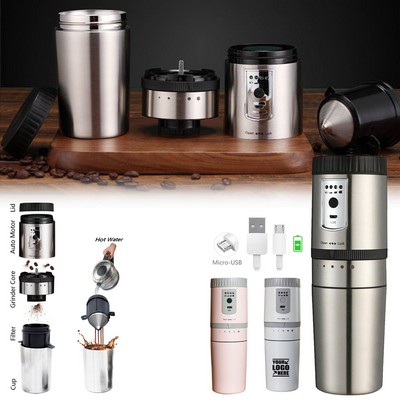 Portable Electric Coffee Maker Grinder with Cup and USB Rechargeable Battery