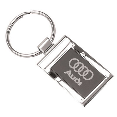 Rectangular Metal Key Chain with Black Finish in Center