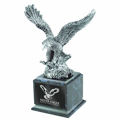 Silver Eagle Award w/Black Marble Finish Square Wood Base