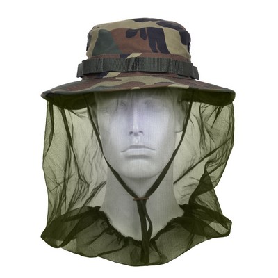 Woodland Camouflage Boonie Hat w/Camo Mosquito Netting