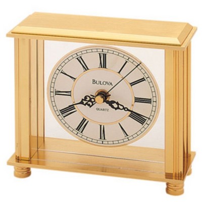 Bulova Cheryl Brass Tabletop Clock w/ Roman Numeral Dial