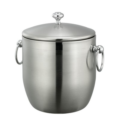 Brushed Stainless Steel Round Ice Bucket w/Shiny Band (3 Liter)