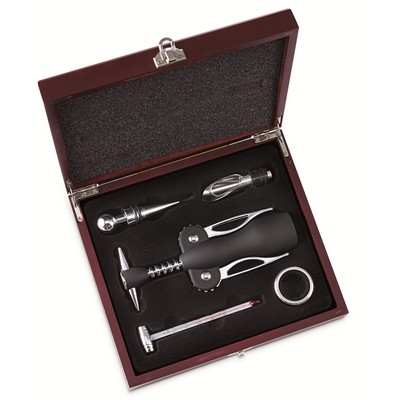 Wine Accessories 5 Piece Gift Set w/Thermometer & Black Corkscrew