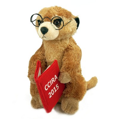 8" Meerkat Geek Stuffed Animal w/Glasses & Library Book w/One Color Imprint