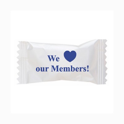 Hard Peppermint Balls In A "We Love Our Members" Wrapper