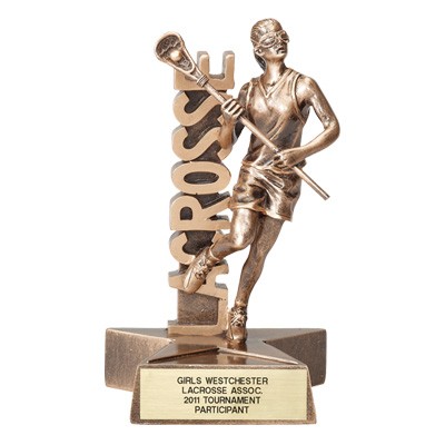 7" Resin Lacrosse Trophy w/Female Player & Star Base