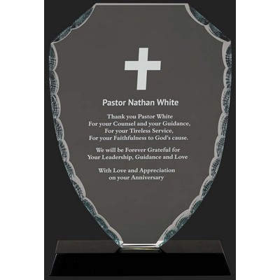 Ultra Modern Collection Shield Facet Glass Award L - 8 1/4'' H