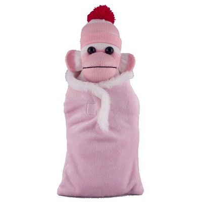 Pink Sock Monkey (Plush) in Baby Sleep Bag Stuffed Animal