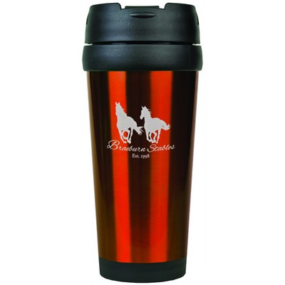 Travel Mug, Stainless Steel - Orange Gloss/Engraves Silver - 16 oz.