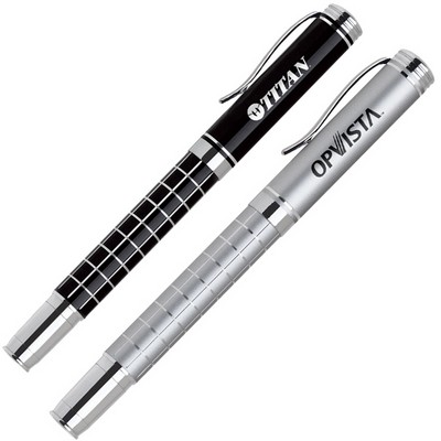 Aluminum Rollerball Pen w/ Refined Grid Barrel & Chrome Accents