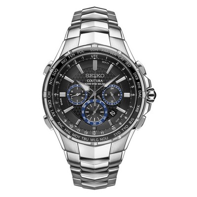 Seiko Men's Coutura Radio Sync Solar Chronograph Silver-Tone Watch