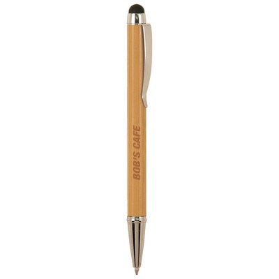 Bamboo with Silver Trim Pen with Stylus