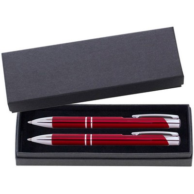 JJ Series Pen and Pencil Gift Set in Black Cardboard Paper Gift Box with Velvet lining - Red pen