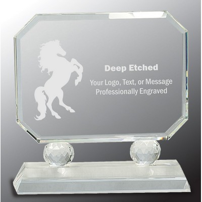 7" Rectangle Crystal Award on Clear Pedestal Base