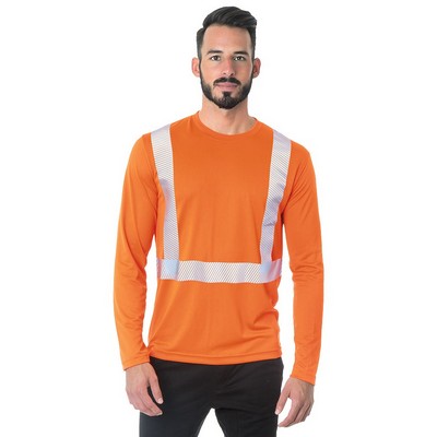 Bayside®-Hi Visibility Unisex Long Sleeve Performance Poly Crew Solid Striping Tee