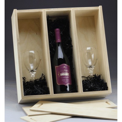 15.5" x 15.6" - Premium Birch Wood Triple Wine Box - Slide Top